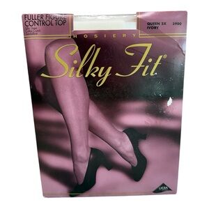 Vintage Silky Fit Control Top Sandalfoot Pantyhose Size Queen 2X Ivory